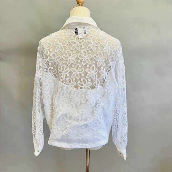 Vintage 90s Banjo poplin and lace western zip up shirt size 1X - Picture 11 of 15